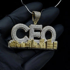 10k Yellow Gold 3.51 CTW Diamond "CEO" Gold Sky Line Pendant 16.36g Men Charm