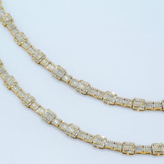 7.5MM 10k Yellow Gold Round/Baguette 22CTW Diamond 22" Tennis Necklace 50g Chain