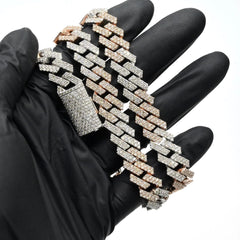 11.2MM 10k White & Rose Gold 18CTW Diamond Snake Cuban Chain 115g Necklace - 20