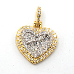 10k Two Tone Gold Baguette/Round 0.85CTW Diamond Heart Pendant 2.9g Women Charm