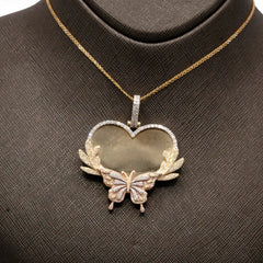 10k Tri Color Gold 1.35 CTW Diamond Butterfly Heart Memory Pendant 20.1g Charm
