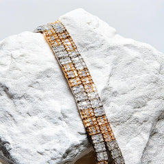 10k White & Rose Gold Round/Baguette 6.7 CTW Tennis Necklace 32.3g Chain - 22"