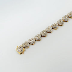 6.5MM 10k Yellow Gold Round/Baguette 1.90 CTW Diamond Heart Tennis 7" Bracelet