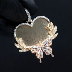 10k Tri Color Gold 1.35 CTW Diamond Butterfly Heart Memory Pendant 20.1g Charm