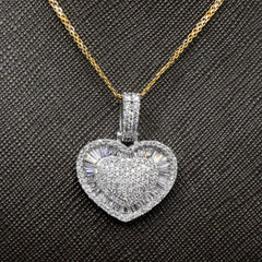 10k White Gold 1.75 CTW Baguette/Round Diamond Heart Pendant Diamond Bail Charm