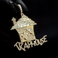 10k Yellow Gold 4.5 CTW Round/Baguette Diamond Trap House Pendant 20.4g Charm