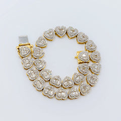 6.5MM 10k Yellow Gold Round/Baguette 1.90 CTW Diamond Heart Tennis 7" Bracelet