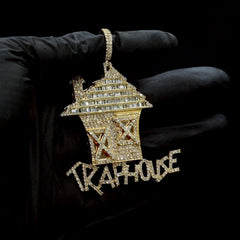 10k Yellow Gold 4.5 CTW Round/Baguette Diamond Trap House Pendant 20.4g Charm