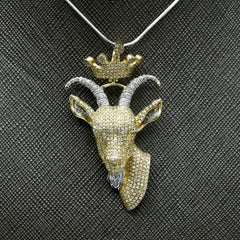 10k Yellow & White Gold 2 CTW Diamond Goat Head Crown Bail Pendant 10.55g Charm