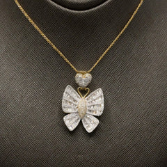 10k Gold 2.25CT Diamond Baguette/Round Butterfly Pendant Heart Bail 9.94g Charm
