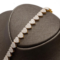 7.5MM 10k Yellow Gold 4.12 CTW Diamond Heart Tennis Bracelet 15.03g Armlet - 7"