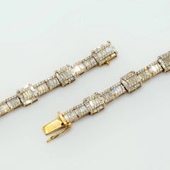 7.5MM 10k Yellow Gold Round/Baguette 22CTW Diamond 22" Tennis Necklace 50g Chain