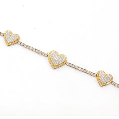3MM 10k Yellow Gold 2.85CT Diamond 3 Graduating 16MM Heart 7.5" Tennis Bracelet
