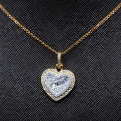 10k Two Tone Gold Baguette/Round 0.85CTW Diamond Heart Pendant 2.9g Women Charm