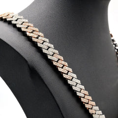 11.2MM 10k White & Rose Gold 18CTW Diamond Snake Cuban Chain 115g Necklace - 20