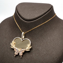 10k Tri Color Gold 1.35 CTW Diamond Butterfly Heart Memory Pendant 20.1g Charm
