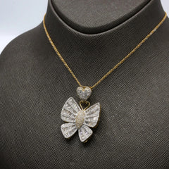10k Gold 2.25CT Diamond Baguette/Round Butterfly Pendant Heart Bail 9.94g Charm