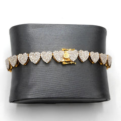 7.5MM 10k Yellow Gold 4.12 CTW Diamond Heart Tennis Bracelet 15.03g Armlet - 7"