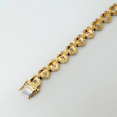 6.5MM 10k Yellow Gold Round/Baguette 1.90 CTW Diamond Heart Tennis 7" Bracelet