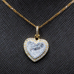 10k Two Tone Gold Baguette/Round 0.85CTW Diamond Heart Pendant 2.9g Women Charm
