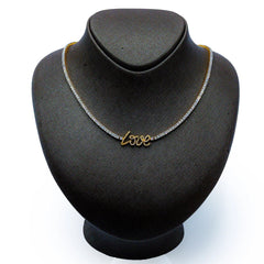 3MM 10k Yellow Gold 2 CTW Diamond "Love" Plate Tennis Chain 18" Women Necklace