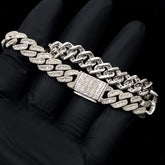 10MM Mens 925 Silver 6.25CTW Round/Baguette Natural Diamond Cuban Bracelet - 8In