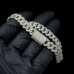 10MM Mens 925 Silver 5.5 CTW Round/Baguette Diamond Bracelet 8" Hip Hop Armlet