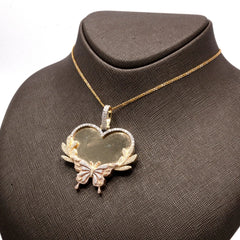 10k Tri Color Gold 1.35 CTW Diamond Butterfly Heart Memory Pendant 20.1g Charm