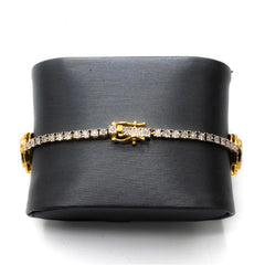 3MM 10k Yellow Gold 2.85CT Diamond 3 Graduating 16MM Heart 7.5" Tennis Bracelet