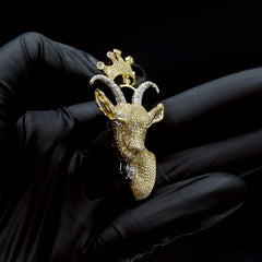10k Yellow & White Gold 2 CTW Diamond Goat Head Crown Bail Pendant 10.55g Charm