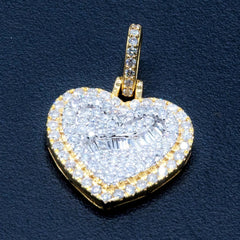 10k Two Tone Gold Baguette/Round 0.85CTW Diamond Heart Pendant 2.9g Women Charm