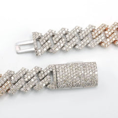 11.2MM 10k White & Rose Gold 18CTW Diamond Snake Cuban Chain 115g Necklace - 20