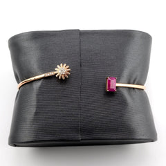 Ladies Elegant 14k Rose Gold 0.05 CTW Diamond Bracelet with Flower & Ruby Stone