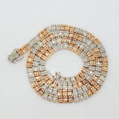 10k White & Rose Gold Round/Baguette 6.7 CTW Tennis Necklace 32.3g Chain - 22"