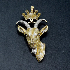10k Yellow & White Gold 2 CTW Diamond Goat Head Crown Bail Pendant 10.55g Charm