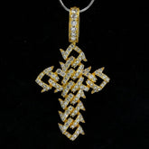 10k Yellow Gold 2.5 CTW Pure Diamond Spiky Cuban Link Cross Pendant 10.83g Charm