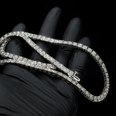 4.5MM Hip Hop Silver 2 CTW Round Diamond Tennis Chain 27.8g Men Necklace - 18