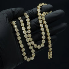 Men 6MM 10k Yellow Gold 16 CTW Diamond Flower Tennis Chain 51.9g Necklace - 22"