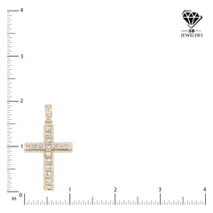 10k Yellow Gold 1.8CT Lab Grown Diamond Round/Baguette Cross Pendant 6.1g Charm