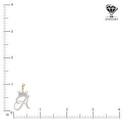 10k Yellow Gold Initial A Crown Pendant 0.21CT Pure Diamond 1.87g Alphabet Charm