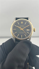Rolex Datejust 36 Black Stick Dial on Generic Black Leather Band Ref. 16233