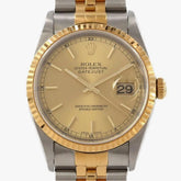 Rolex Datejust 36 Champagne Stick Dial on Generic Black Leather Band Ref. 16233 1995
