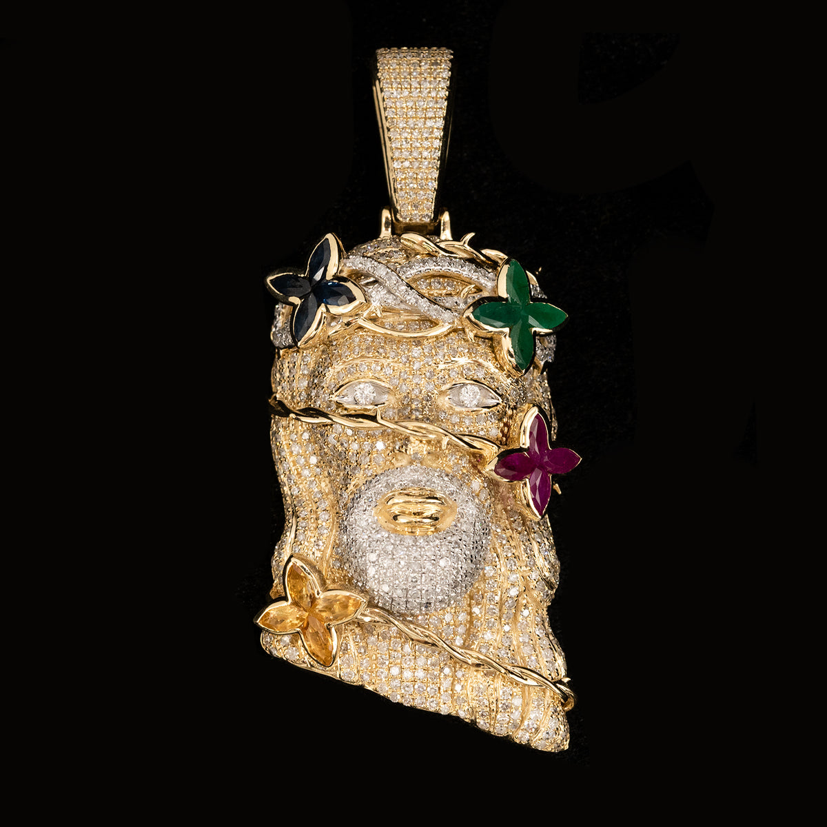 10k Yellow Gold 6.5CTW Natural Diamond Jesus Head Religious Pendant 27.7g Charm