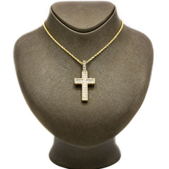 25MM 10k Yellow Gold 1.9CTW Lab Grown Baguette Diamond 8g 2 Layer Cross Charm