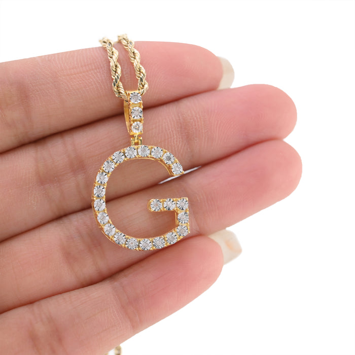 925 Silver 0.15CTW Real Natural Diamonds 2 Grams Initial G Letter Pendant Charm