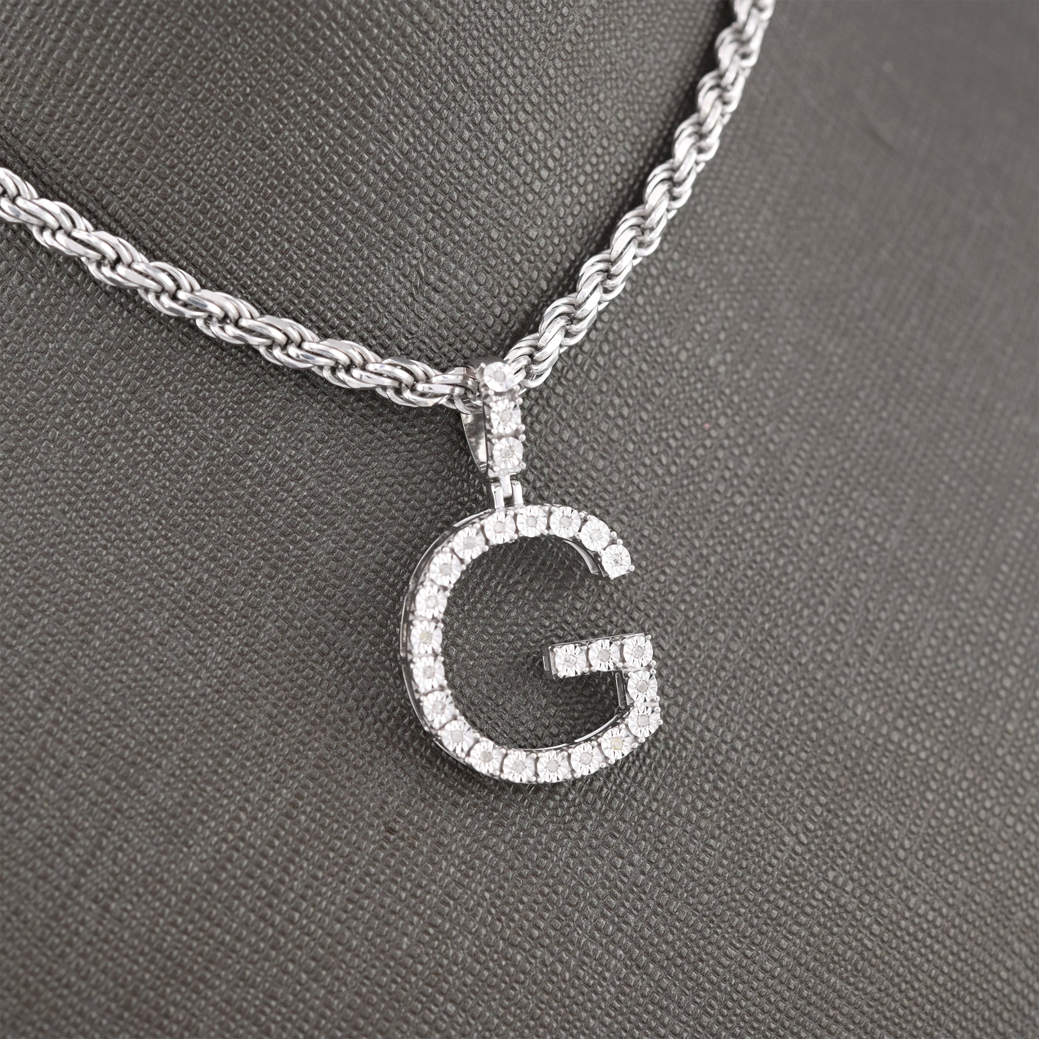 925 Silver 0.15CTW Natural Diamonds 2 Grams Initial G Letter Pendant Charm