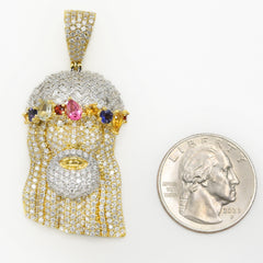 20MM 10k Yellow Gold 5.95CTW Lab Grown Diamond 12.2g Jesus Head Charm Pendant
