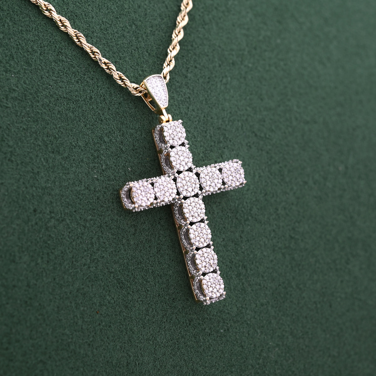 10k Yellow Gold 1CTW Natural Diamond Prong Set Cross Pendant Religious Charm 4.9g