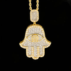 10k Yellow Gold 3.6CTW Round & Baguette Diamond Hamsa Hand Pendant 13.9g Charm