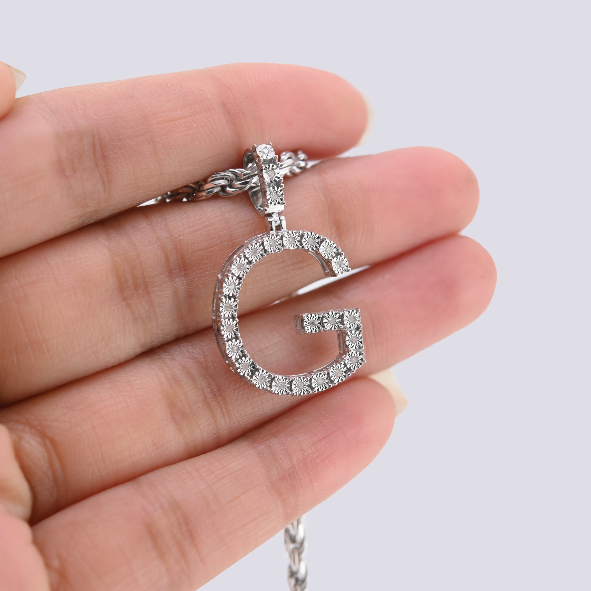 925 Silver 0.15CTW Natural Diamonds 2 Grams Initial G Letter Pendant Charm